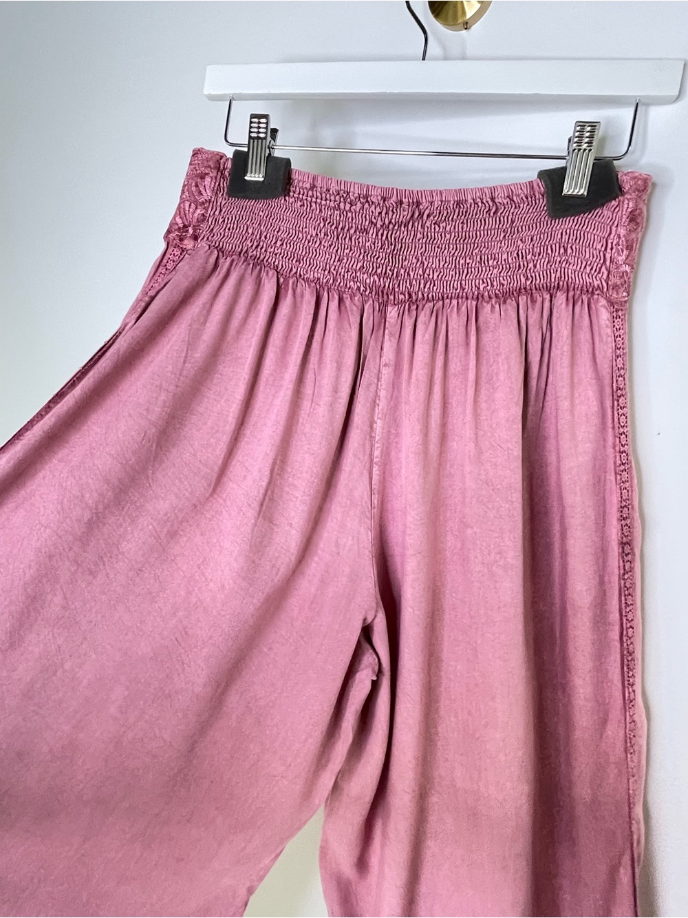Bohemian | Devi Wide Leg Embroidered Palazzo Pants | Mauve Pink Lace-Trim Corset - Picture 13 of 16